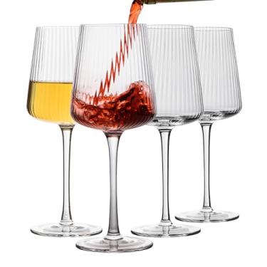 Imagem de INSETLAN Elegante conjunto de taças de vinho com nervuras de 113 – 382 g cristal sem chumbo com nervuras para vinho tinto e branco, taças premium sopradas à mão para casamentos, jantares e ocasiões