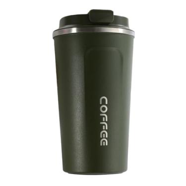 Imagem de Caneca de café de viagem isolada de 500 ml - aço inoxidável de grau alimentício, à prova de vazamento, sem BPA, design antiderrapante, boca larga para facilitar a limpeza (verde)