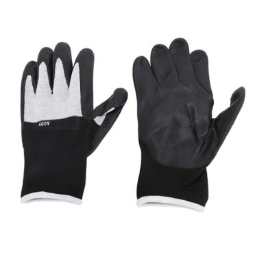 Imagem de Luvas Isoladas Elétricas, Luvas de Trabalho de Segurança Retardadoras de Chamas de Alta Tensão de 400 V, Luvas de Borracha Antiderrapantes para Eletricistas (pretas)