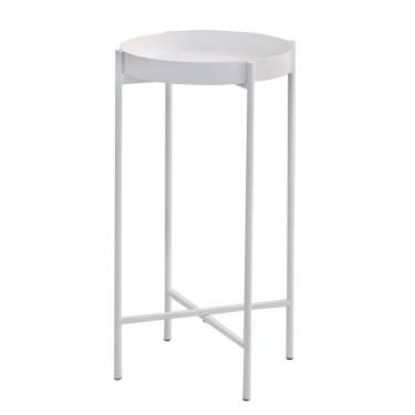 Imagem de Mesa Lateral Redonda com Bandeja Apoio Sala Aço Collie 30x60 Branco