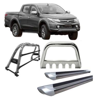 Imagem de Kit Quebra Mato Estribo Santo Antônio Duplo 20 L200 Cromado - HOZZ