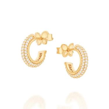 Imagem de Brincos banhado ouro 3x 24k 18k e 22k femininos meia argola zircônias 