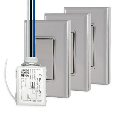 Imagem de RunLessWire Kit de interruptor de luz sem fio sem bateria com controle remoto de alcance RF de 45,7 m, alimentado por Kinetic Energy, instalação DIY para corredores e escadas 4 vias: 1 receptor liga