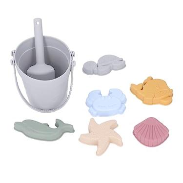 Imagem de Conjunto de Brinquedos de Balde de Praia para Crianças, Fácil de Limpar, Conjunto de Brinquedos de Praia de Silicone Durável para Areia (Cinza)