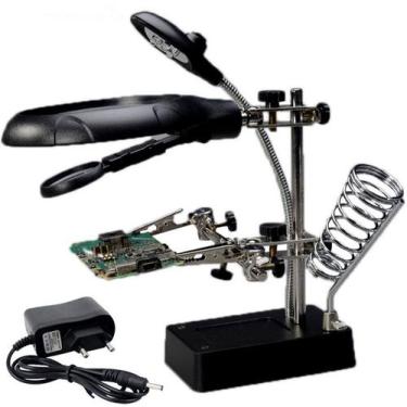 Imagem de Lupa Mesa Bancada 5 Leds Garras Estação Solda 3 Lentes - Lorben