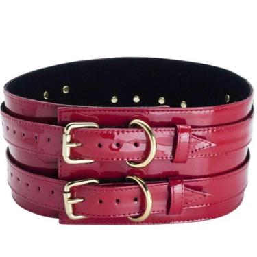 Imagem de Cinto Corset Vermelho Couro Estilo Vinil Brilhoso Brilho Ajustável Con