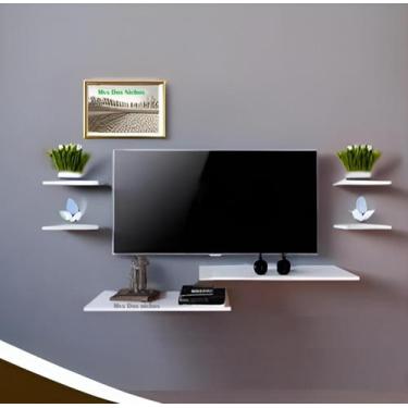 Imagem de Rack Suspenso Com 6 Prateleiras Para Salas E Quartos Em Mdf Branco - U