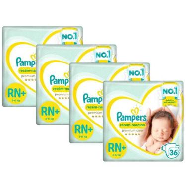 Imagem de Kit Fralda Pampers Premium Care Recém Nascido Plus com 144 unidades - 