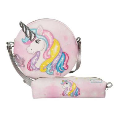 Imagem de Kit Infantil Bolsa e Estojo Unicórnio Rosa, Magicc Bolsas