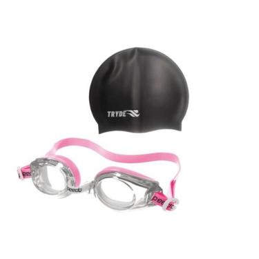 Imagem de KIT Oculos De Natação Classic Speedo Rosa com touca