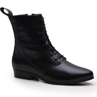 Imagem de Bota Feminina Cano MÉdio Coturno Em Couro Preto Bico Fino - Rangali, 3