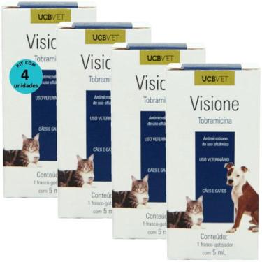 Imagem de Visione Colírio Tobramicina 5ml Para Cães e Gatos ucbvet Kit Com 4