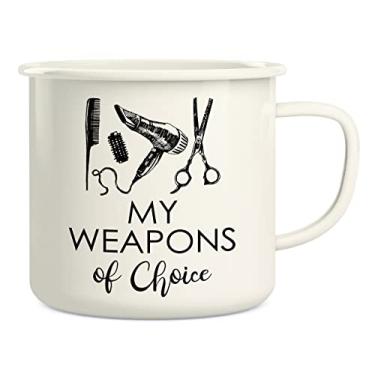 Imagem de Retreez My Weapons of Choice Escova Cabeleireiro Cabeleireiro 473 ml Aço Inoxidável Esmaltado Metal Camping Fogueira Caneca de Café - Presente de aniversário inspirador sarcasmo engraçado para amiga