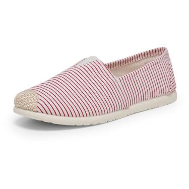 Imagem de Alexis Leroy Pureness Textile Alpargatas planas femininas, Vermelho listrado, 37