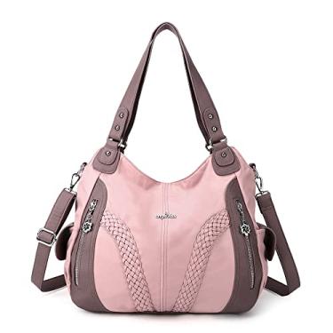 Imagem de Bolsas e bolsas femininas modernas bolsas de ombro com alça superior bolsas de couro sintético lavado, Nylon-rosa, 13.8*4.7*11.8 inches