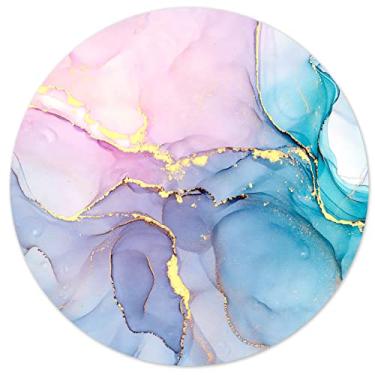 Imagem de HEVITDA Mouse pad, mouse pad com borda costurada, tapete de mouse texturizado premium com base de borracha antiderrapante à prova d'água, mousepad redondo bonito para laptops, mármore rosa azul