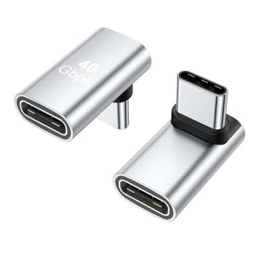 Imagem de Adaptador USB-C macho para fêmea de 90 graus AreMe 2 unidades de extensores de adaptador tipo C de ângulo reto de 100 W para Steam Deck, ROG Ally, Switch, notebooks, tablets e celulares (prateado)