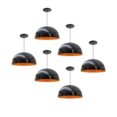 Imagem de Kit 6 Luminária Pendente Meia Lua 24cm Com Interior Laranja Fiação 110