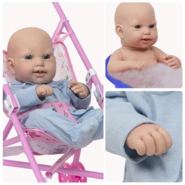 Imagem de Bebe Reborn Recém Nascido Pijama Azul Com Carrinho Infantil - Cegonha 