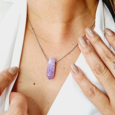 Imagem de Colar Pedra AMETISTA - Pedra Natural com corrente em PRATA 925 - Arome