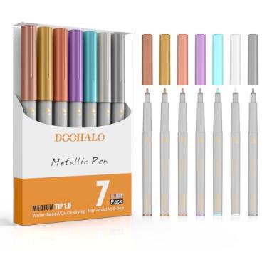 Imagem de DOOHALO Caneta metálica dourada compatível com Cricut Maker 3/Maker/Explore 3/Air 2/Air 1.0 pontas metálicas de ponta média, marcadores de 7 cores para desenho, escrita