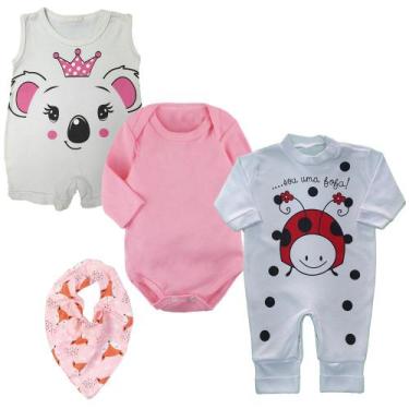Imagem de Kit 4 Peças Roupa De Bebê Body Macacão Babador Recém Nascido - Koala B