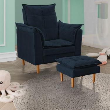 Imagem de Poltrona de Amamentação Com Puff Bia Pé Palito Suede Azul Marinho - Ni