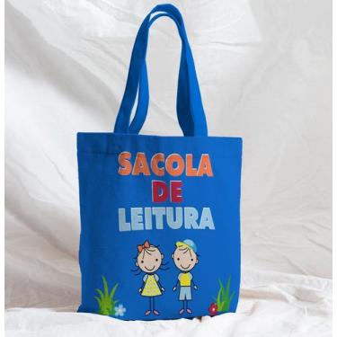 Imagem de Bolsa Sacola Artesanal de Tecido Sacola de Leitura Azul Crianças - Cor