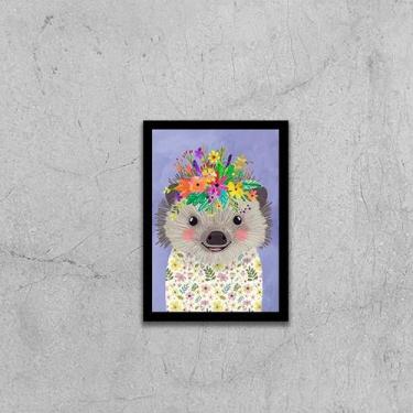 Imagem de Quadro Ilustração Infantil Porco Espinho Coroa 24x18cm - com vidro - Q