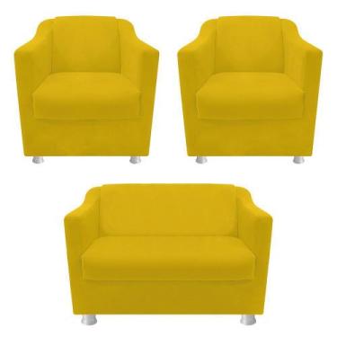 Imagem de kit 02 Poltrona Cadeira e  01 Namoradeira Babel Corano Amarelo - DAMAF