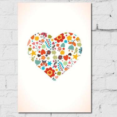 Imagem de Placa Decorativa MDF Coração Flores - Quartinhos