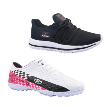 Imagem de Kit Chuteira Society E Tênis De Caminhada Runway Masculino, 38, Branco