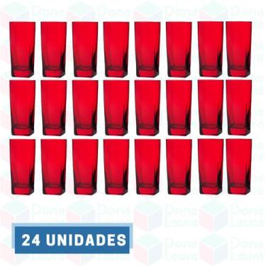 Imagem de Jogo 24 Copos Vidro Bali Quadrado Luxo 320ml Vermelho - PRATICASA, Bal