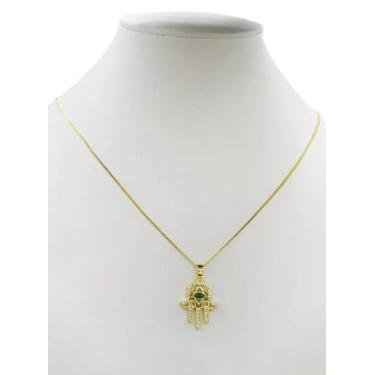 Imagem de Cordão Feminino 1mm Hamsá Cravejado - Banhado a Ouro 18k - ToJoia18k