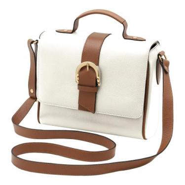 Imagem de Bolsa de Couro Mariart Sauípe, Off white, Camel