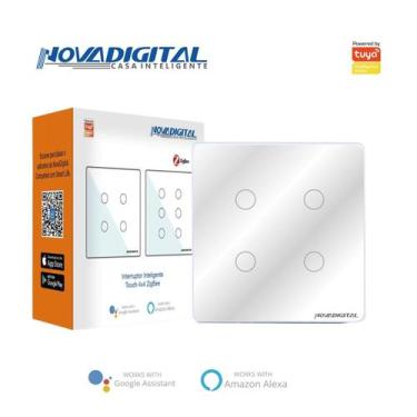 Imagem de Interruptor 4 Botões Branco Touch 4x4 Zigbee Novadigital