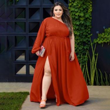 Imagem de Vestido Feminino Plus Size Longo Manga longa Única Ajustável Ao Corpo 