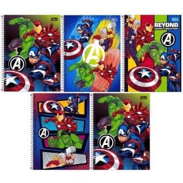Imagem de Kit 5 Caderno Tilibra Os Vingadores Arame Capa Dura 80 Fls