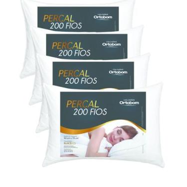 Imagem de Kit 4 Travesseiros 70cm x 50cm 1 Peça Ortobom Fascínio Percal 200 Fios