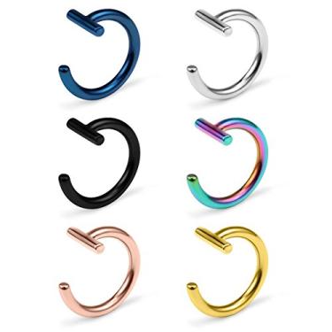 Imagem de Ruifan 14G Anel de nariz com clipe gótico em aço inoxidável em forma de T em formato de T, não perfurante, punho falso, argola de septo, feminino, masculino, 6 peças