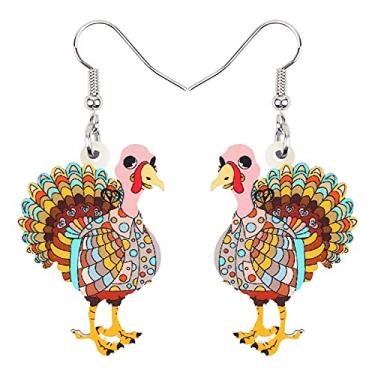 Imagem de BONSNY Chapéu acrílico de desenho animado de Ação de Graças, brincos de galinha, joias pendentes para mulheres, crianças, presentes, Plástico, Sem pedra preciosa