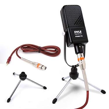 Imagem de Kit de microfone condensador de diafragma grande – Microfone condensador cardióide com suporte de mesa, LED, cabo de áudio XLR, para jogos, transmissão, podcast, gravação, estúdio vocal, YouTube, voz sobre – Pyle PDMIC70
