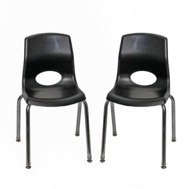 Imagem de Cadeira infantil Factory MyPosture Plus de 35,5 cm, preta com pernas cromadas, pacote com 2, solução de assento ergonômica empilhável para salas de aula e escolas domésticas