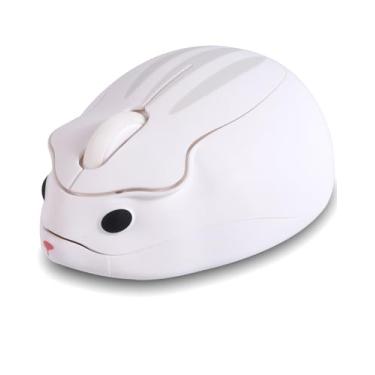 Imagem de Mouse sem fio, fofo, branco, formato de hamster, silencioso, divertido, portátil, novidade, engraçado, óptico, 1200DPI USB, mouse sem fio para PC, laptop, notebook, MacBook, viagem, escritório,