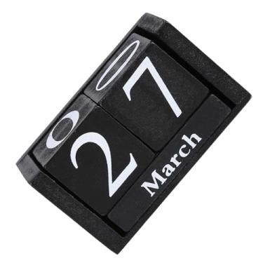 Imagem de Pomya Acessório de mesa de calendário perpétuo vintage de madeira calendário de mesa bloco de madeira mês data exibição decoração de escritório em casa (preto)