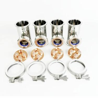 Imagem de Distillation Lens Column, 3" 76mm OD91mm Sight Glass Union Tri-Clamp Tee with Copper Bubble Set X 4pcs, Distillation Lens Column Suit for HomeBrew, SS304 Silver