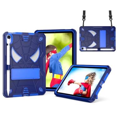 Imagem de Dteck Capa para iPad mini A17 Pro 2024 e iPad mini 6ª geração 2021 2021, com suporte/suporte de lápis, alça de ombro/película protetora de tela, capa infantil resistente à prova de choque leve, azul
