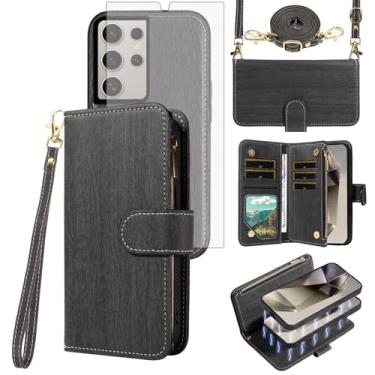 Imagem de Asuwish Capa de celular para Samsung Galaxy S24 Ultra 5G com zíper carteira magnética destacável com protetor de tela de vidro temperado alça transversal suporte para cartão S24Ultra 24S S 24 24Ultra