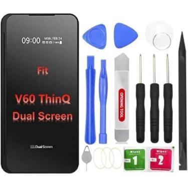Imagem de Vidro frontal V60 ThinQ de reposição com fita pré-instalada, vidro traseiro para capa para LG V60 ThinQ Dual Screen + Ferramentas (preto)