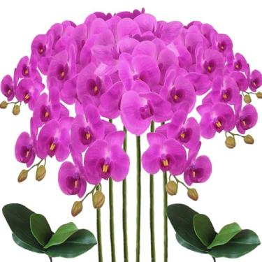 Imagem de Sumupa Phalaenopsis artificiais, 6 peças, flores artificiais, orquídeas falsas, caule, plantas com 2 peças de folhas para decoração (roxo)